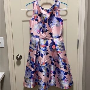 Pink with blue flower dress by Chi Chi London